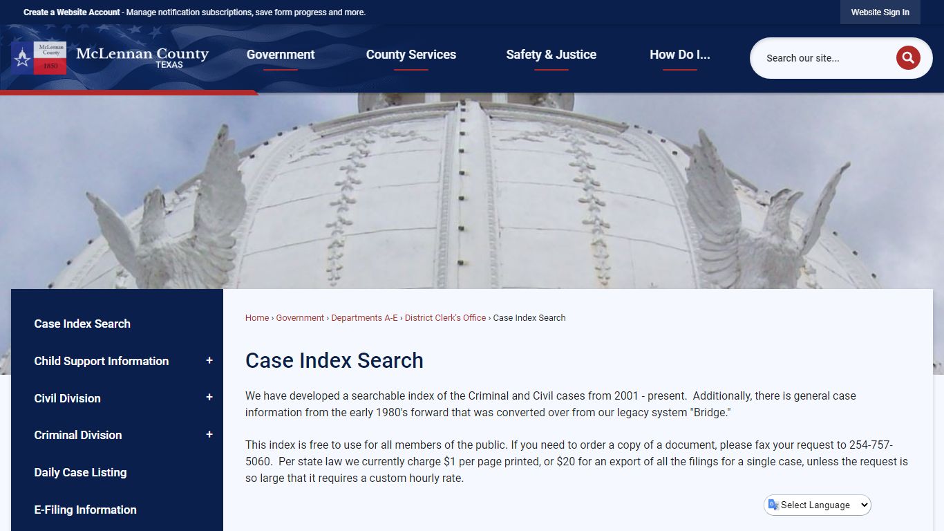 Case Index Search | McLennan County, TX